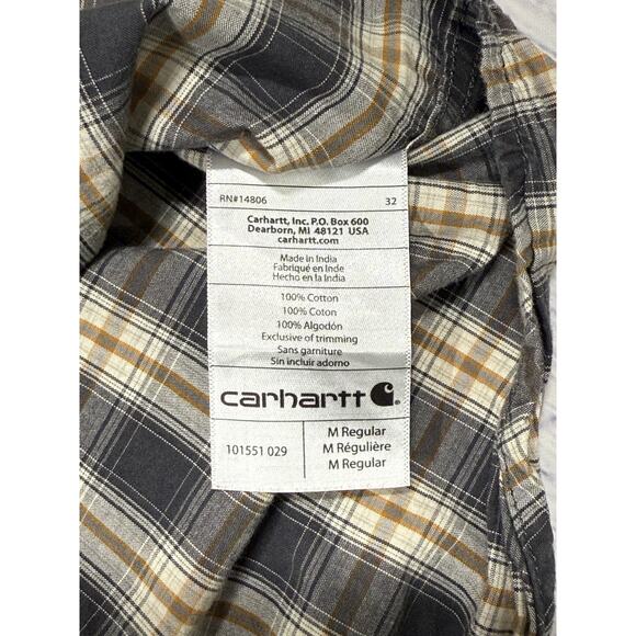 Carhartt Relaxed Fit Button Down Shirt Men Sz M Yellow plaid Short Sleeve Pocket - Picture 5 of 7